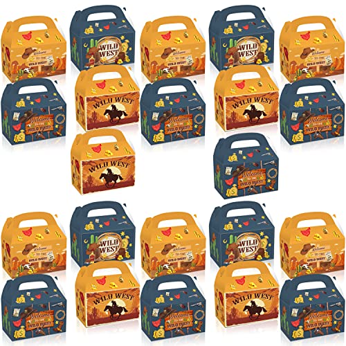 Atsmbiye 24 Pack Western Cowboy Favor Gift Boxes - Wild West Cowboy Birthday Party Supplies Decoration Horse Party Favor Goodie Bags Candy Treat Gift Box