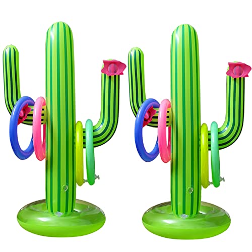 Atsmbiye 2 Sets Inflatable Cactus Ring Toss Games, Cinco de Mayo/Mexican Fiesta Carnival Themed Birthday Party/Summer Pool Party Supplies Decorations Goodie Bag Stuffers Favors Inflatable Cactus Decor