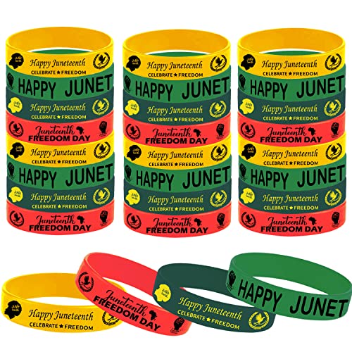 Atsmbiye 24PCS Happy Juneteenth Party Silicone Wristband Bracelets - Black Freendom Day Gifts - African Afro American Festival Party Favors and Supplies Independence Day June 19th 1865 Rubber Bracelet