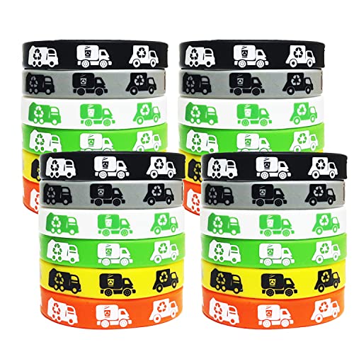 Atsmbiye 24PCS Garbage Truck Themed Party Silicone Wristband Bracelets - Rubbish truck Themed Baby Shower Birthday Waste Management Recycling Party Supplies Decorations Favors Rubber Bracelet