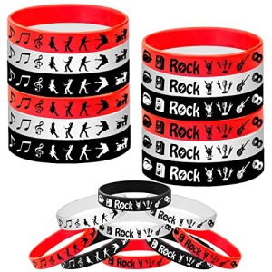 Atsmbiye 24PCS Rock and Roll Rubber Bracelets Silicone Wristbands -80s 90s Party Supplies Musician Guitar Rap Birthday Baby Shower Party Favors