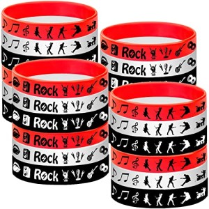 Atsmbiye 48PCS Rock and Roll Rubber Bracelets Silicones Wristbands -80s 90s Themed Musician Guitar Rap Party Supplies Decorations Birthday Baby Shower Party Favors