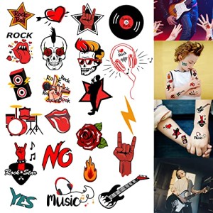 Atsmbiye 420 Pieces Rock and Roll Temporary Tattoos - 80s 90s Party Supplies Musician Guitar Rap Birthday Baby Party Favors Decorations Kids Tattoo