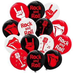 Atsmbiye 60PCS Rock and Roll Latex Balloons Decorations -80s 90s Party Supplies Musician Guitar Rap Birthday Baby Shower Party Favors