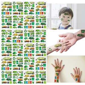 Atsmbiye 290 Pieces Garbage Truck Temporary Tattoo - Rubbish Truck Themed Party Supplies Waste Management Recycling Birthday Baby Shower Party Favors Fake Tattoos for Kids