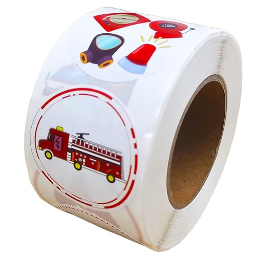 Atsmbiye 500 Pieces Fire Truck Party Decorations Labels Roll Stickers-Firefighter Party Fireman Themed Baby Shower Birthday Party Supplies Decorations Favors Decals