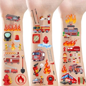 Atsmbiye 360 Pieces Fire Truck Party Temporary Tattoos stickers - Firefighter Party Fireman Birthday Baby Party Favors Decorations Kids Tattoo Gifts