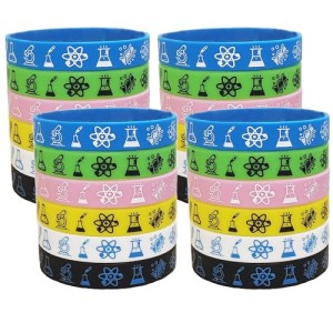 Atsmbiye 24PCS Science Rubber Bracelets Silicones Wristbands - Future Mad Scientist Natural Science Arts Birthday Baby Kids Party Favors Decorations