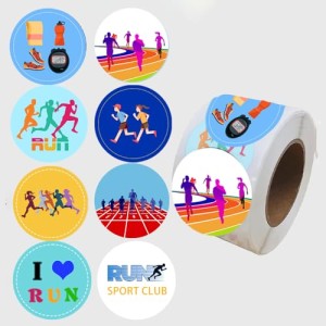 Atsmbiye 500 Pieces Running Party Decorations Labels Roll Stickers-Running Run Sport Theme Birthday Supplies Favors Decals