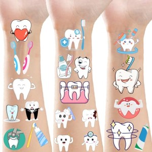 Atsmbiye 380+ Pieces Tooth Temporary Tattoos Stickers - Dental Hospital Dental Health Party Brush One's Teeth Themed Baby Shower Birthday Party Favors Decorations Kids Tattoo Gifts Stickers