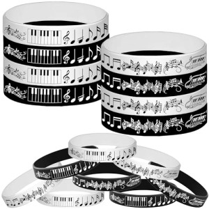 Atsmbiye 48PCS Piano Notes Rubber Bracelets Silicone Wristbands Party Favors-Choir Gifts/Music Prize Candy Party Decorations Birthday Baby Shower Party Gifts