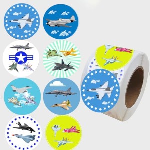 Atsmbiye 500 Pieces Fighter Jet Roll Labels Stickers-Fighter Airplane Aircraft Party Decorations Supplies Favors Decals