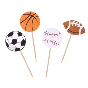 Atsmbiye 24 Pcs Sports Cupcake Toppers Basketball Cupcake Toppers Soccer Football Cupcake Toppers Baseball Rugby Cupcake Picks Ball Sports Cupcake Picks for Sports Theme Boy Birthday Party Decorations